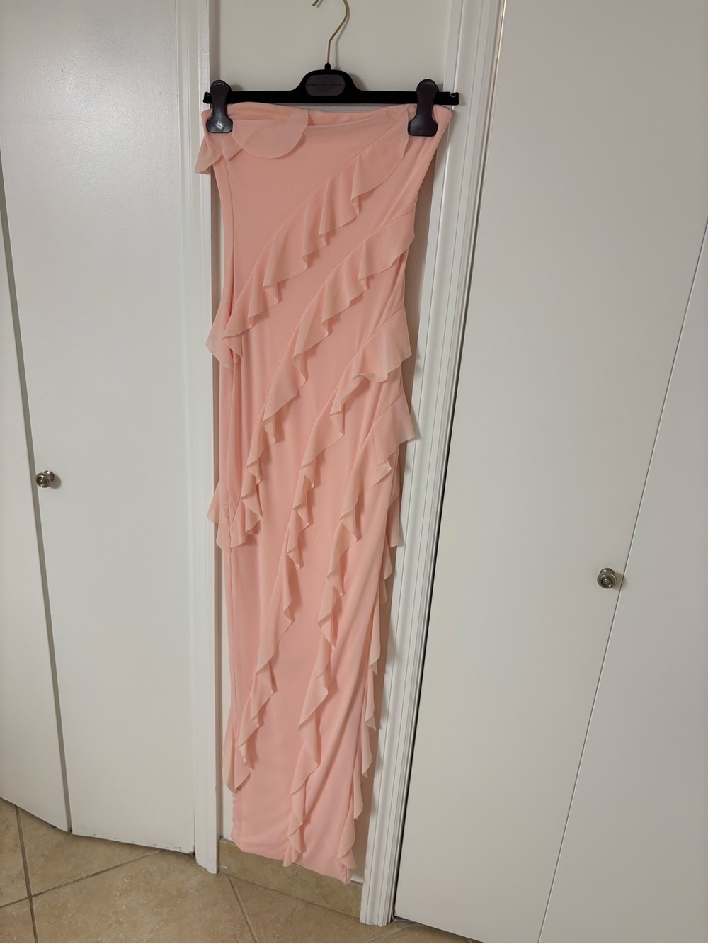 Windsor Ruffled One-Shoulder Maxi Dress in Blush Pink